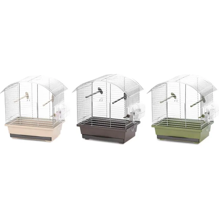 Duvoplus Natural Lora, Vogelkäfig + Voliere aus rostfreiem Stahl, in beige, braun und olivgrün, mit Futtertrog und Sitzstangen für kleine Vögel
