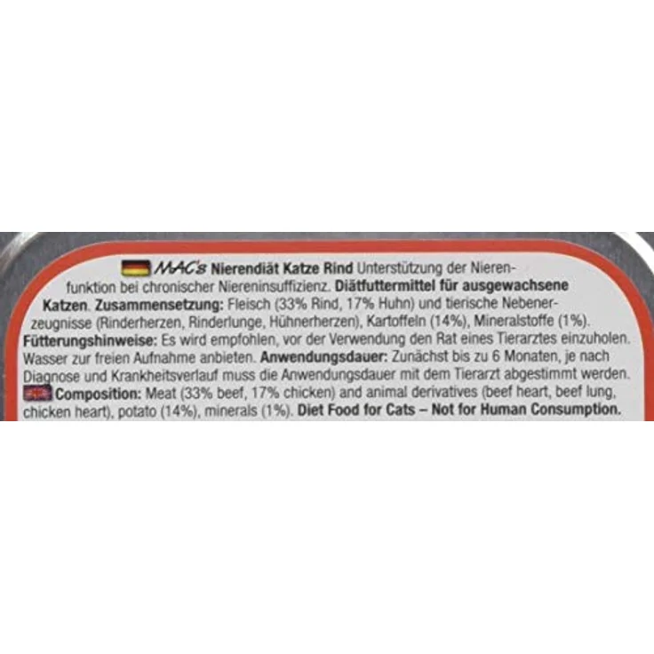 MAC's Vetcare Cat Vetcare Rind Nierendiät, Diätfuttermittel zur Unterstützung der Nierenfunktion, 16x100g – Bild 8