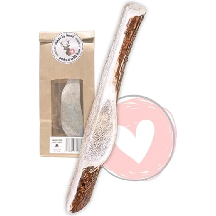 FOURLEGS® Kausnack aus 100% Hirschgeweih, Mineralstoffreiche Kaustange Größe M halbiert für Hunde von 8-15 kg, fettarm und geruchsneutral – Bild 1