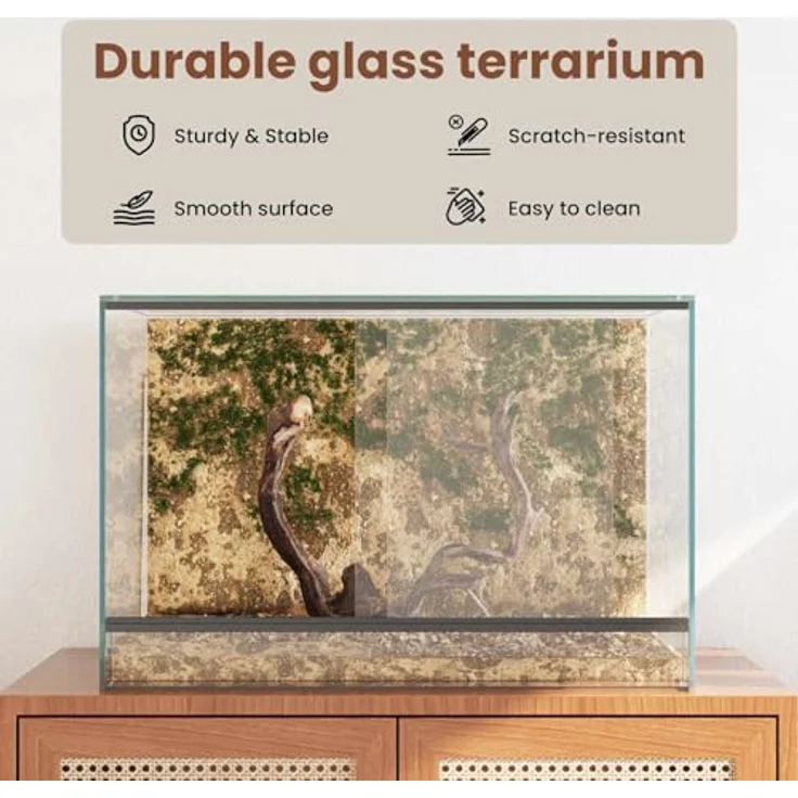 vidaXL Terrarium Transparent 60 x 40 x 40 cm, 360-Grad-Sicht, kratzfestes Glas, für Reptilien und Amphibien – Bild 4