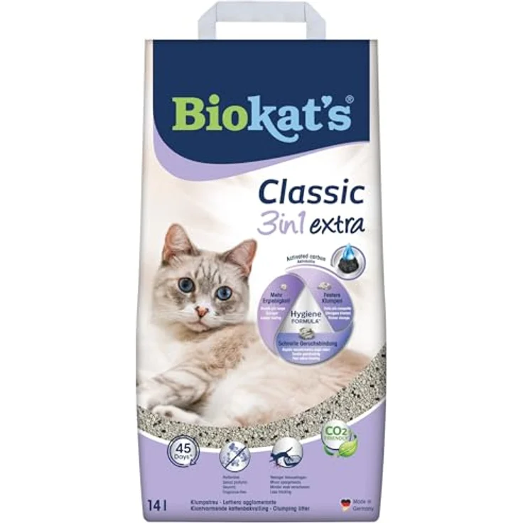 Biokat's Classic 3in1 extra, Klumpende Katzenstreu ohne Duft mit Aktivkohle und 3 Korngrößen, 14 L – Bild 1