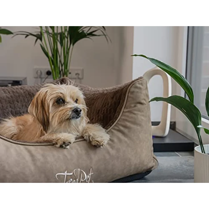 TrendPet VitaBed Style, Orthopädisches Hundebett mit 5 cm Memory Foam, Kunstleder außen und flauschig innen, 100x90cm, Braun – Bild 2