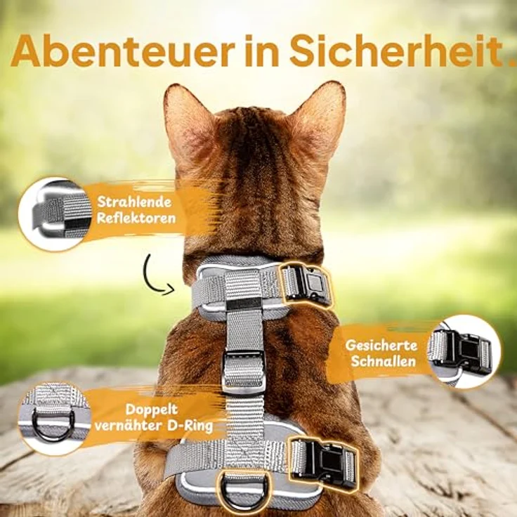 Tierhood Katzengeschirr mit Leine [Leichte Version] - Komfortabel und sicher für Katzen und Kätzchen - Grau, Größe S – Bild 4