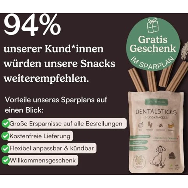 Hunderunde Dental Sticks Nussknacker, Kausnack für Hunde mit Erdnuss & Banane, 42 STK, getreidefrei & ohne tierische Proteine, zur Plaque- & Zahnsteinreduktion, vegane Zahnpflege – Bild 6