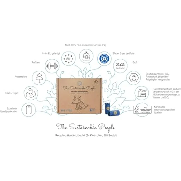 The Sustainable People TSP Recycling Hundekotbeutel, Blauer Engel zertifiziert, groß, 360 Stück, 80% Post-Consumer-Rezyklat, auslaufsicher, Made in EU, 23x33 cm, stark (15µm) – Bild 2