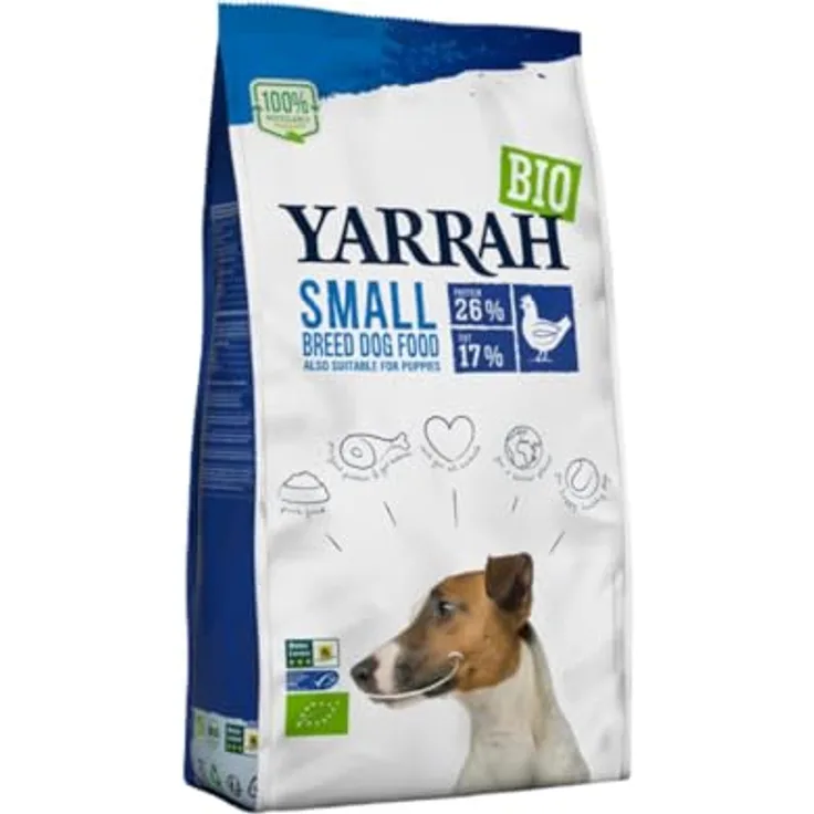 Yarrah Bio Small Breed mit Bio Huhn, 2 kg, Trockenfutter für kleine Hunde mit leicht verdaulichen Proteinen und Omega-Fettsäuren