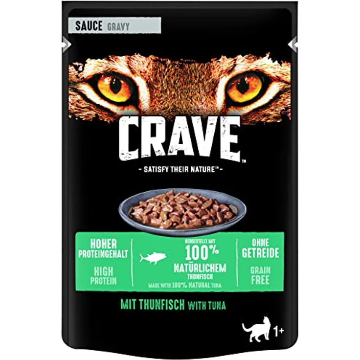 CRAVE Katze Portionsbeutel mit Thunfisch in Sauce, 28 x 85g, ausgewogen und leicht verdaulich – Bild 2