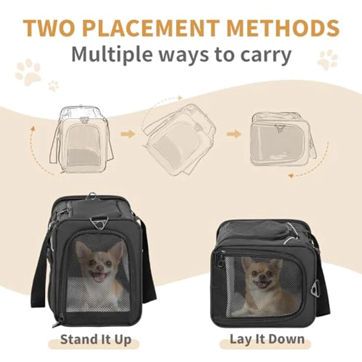 Petsfit Transporttasche für Hunde und Katzen, Flugtasche zugelassen für Haustiere bis 8 kg, 47x23x31 cm, inklusive verstellbarer Schultertrage und abnehmbarer Matte – Bild 3