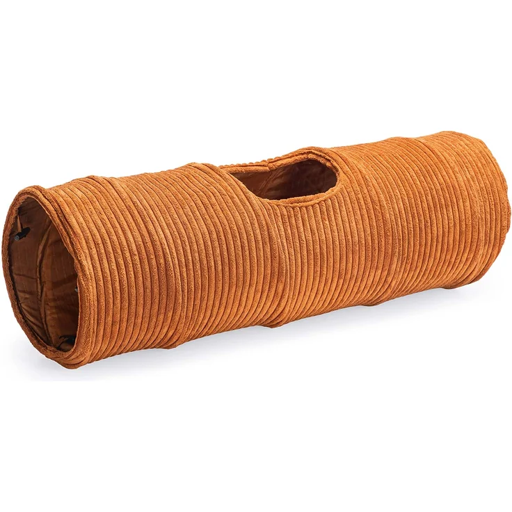 Designed by Lotte Katzentunnel RIBBED, terrakotta mit 3 Öffnungen und Metallringen für extra Stabilität, 25x75cm