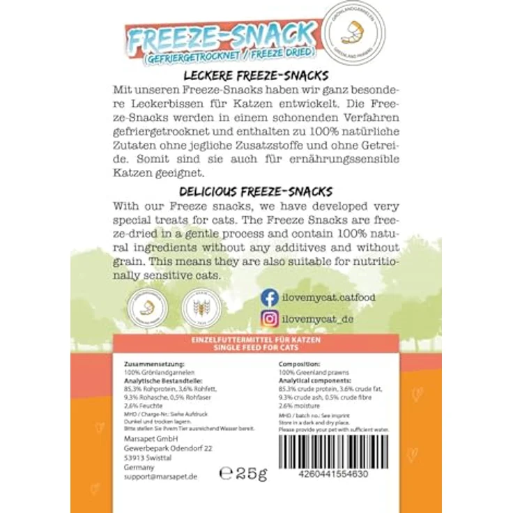 I Love My Cat Freeze-Snack für Katzen mit Grönlandgarnelen – 25 g – Gefriergetrocknete, proteinreiche, getreidefreie und kohlenhydratarme Snacks, leicht verdaulich – Bild 3