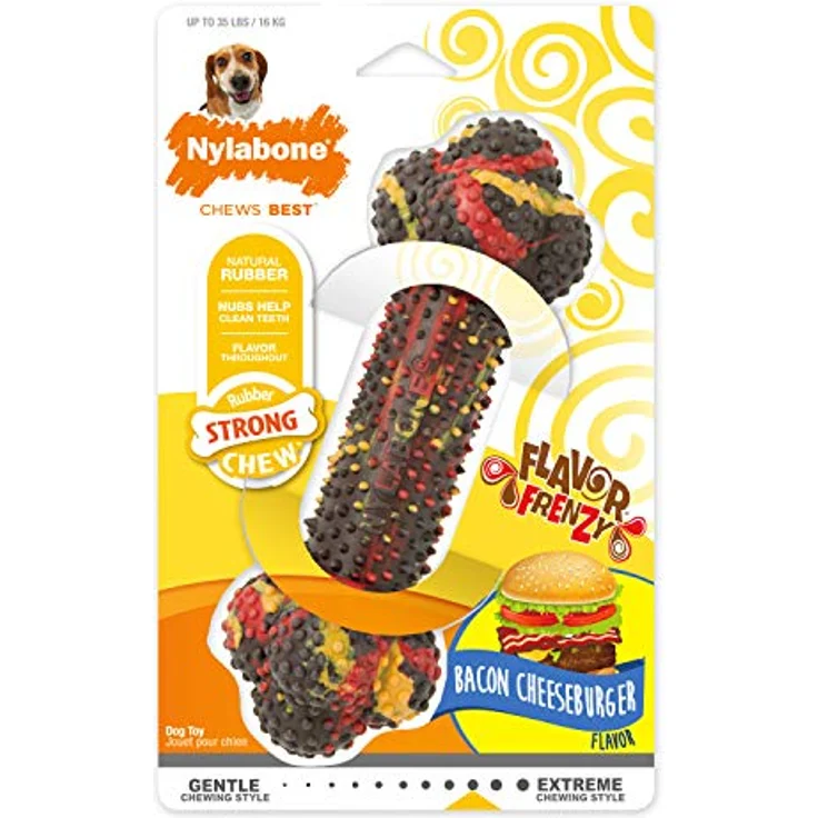 Nylabone Strong Chew - Bacon Cheeseburger M, Texturierter Kauknochen aus Naturkautschuk zur Zahnsteinentfernung für Hunde – Bild 7