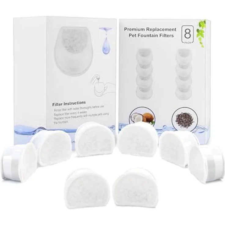 Homrich Ersatzfilter für PetSafe Drinkwell, 8 Pack Aktivkohlefilter mit dreifacher Filtration für Avalon, Pagoda, 2 Gallon, Sedona und Seascape Katzenbrunnen