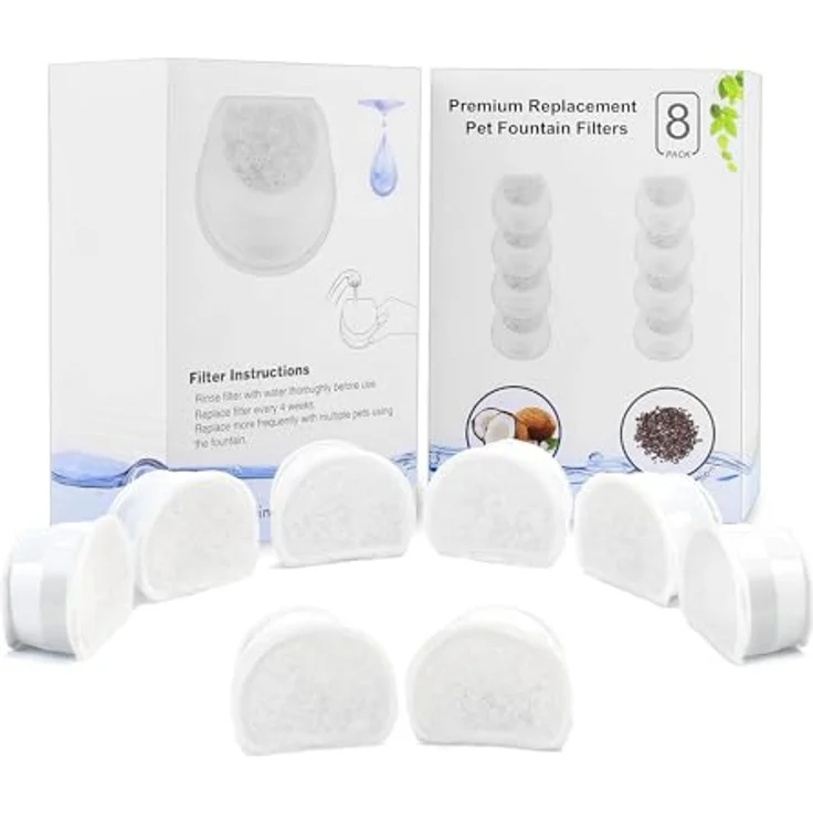 Homrich Ersatzfilter für PetSafe Drinkwell, 8 Pack Aktivkohlefilter mit dreifacher Filtration für Avalon, Pagoda, 2 Gallon, Sedona und Seascape Katzenbrunnen – Bild 1