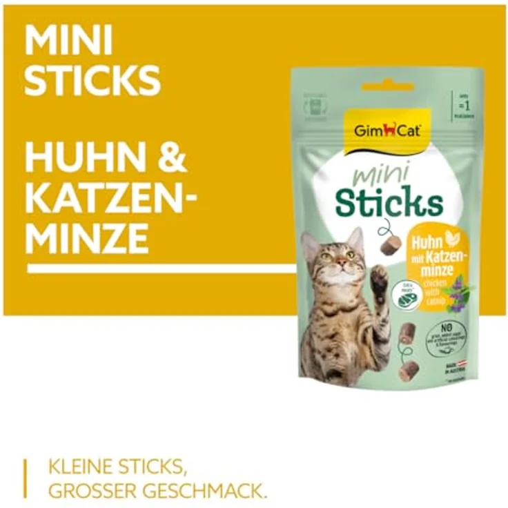 GimCat Mini Sticks Huhn mit Katzenminze, Getreidefreie Katzensnacks mit Vitaminen und Taurin, 50 g Beutel – Bild 2