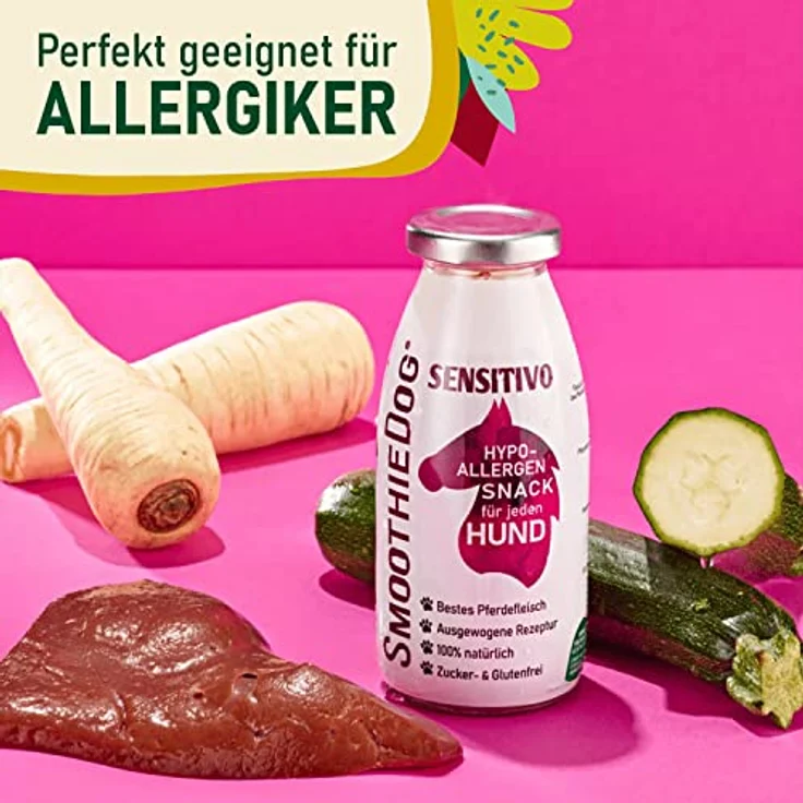 SmoothieDog Hunde Smoothie Sensitivo (Pferd) - Hypoallergener Snack & Leckerli für sensible Hunde, 12x250ml, Zucker- & glutenfrei – Bild 2