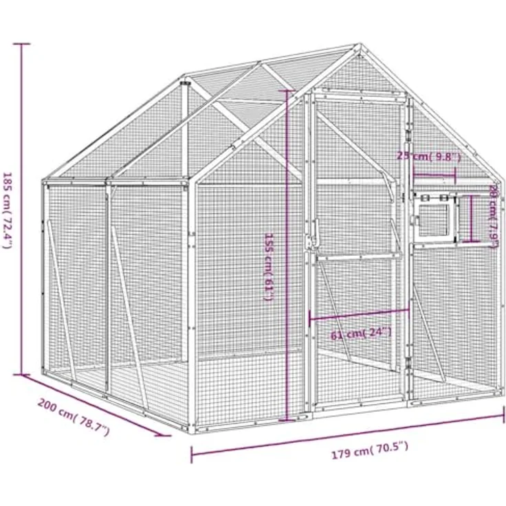 vidaXL Vogelvoliere, Aluminium Käfig mit Wire Mesh Grids, abschließbarer Tür, für Außenbereich, silbern – Bild 3