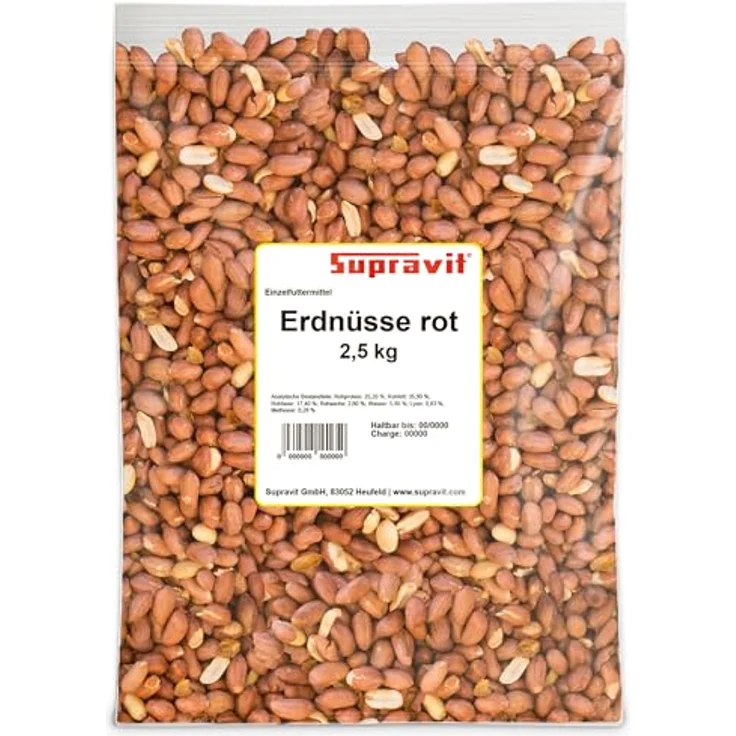 Supravit Erdnüsse rot mit Haut 2,5 kg – ganze Erdnusskerne als Premium Vogelfutter für Wildvögel, fettreiches Energiefutter für Eichhörnchen und Gartennager – Bild 1