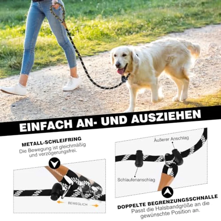 lynxking Hundeleine reflektierende 180 cm Schleppleine mit Zugstopp und gepolstertem Griff, ideal für Training und Gassi gehen – Bild 4
