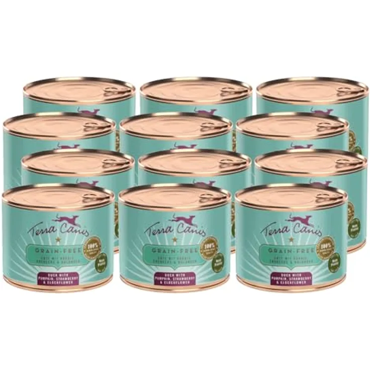 Terra Canis Ente, Kürbis & Erdbeere - Getreidefreies Nassfutter, 12x200g I Premium Hundefutter in 100% Lebensmittelqualität, allergenarm & glutenfrei