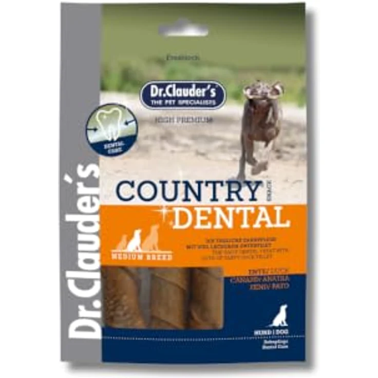 Dr.Clauder's Country Dental Snack Ente, Kausnack für mittelgroße Hunde mit 65,5% Schweinerohhaut und 29,7% Entenfleisch, 120 g – Bild 1