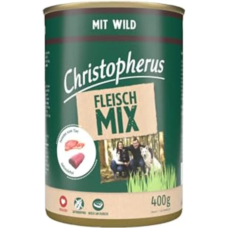 Christopherus Fleischmix mit Wild, Getreidefreies Nassfutter für Hunde, 6 x 400 g Dosen – Bild 2