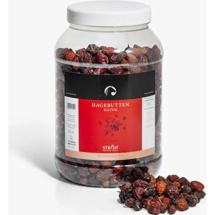 STRÖH Hagebutten für Pferde, 1kg ganze Früchte als Leckerli oder Snack, naturbelassen & schonend getrocknet