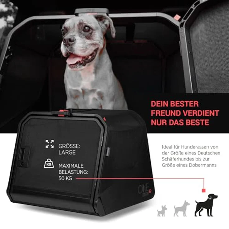 4pets 1ONE1 Origami Hundetransportbox, faltbare Sicherheitsbox für Hunde, vier Größen (S-XL) mit robustem Aluminiumrahmen und Netzgewebe – Bild 5