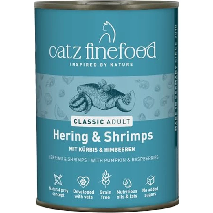 catz finefood Hering & Shrimps Classic Adult Katzenfutter nass, gluten- & getreidefrei, ohne Zuckerzusätze, Premium Qualität, Made in Germany (6 x 400g Dose) – Bild 1