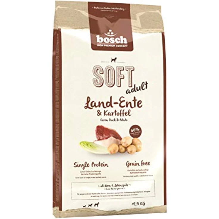 Bosch SOFT Hunde-Trockenfutter Land-Ente und Kartoffel, proteinreiches Futter für ausgewachsene Hunde, 2x12,5kg – Bild 1