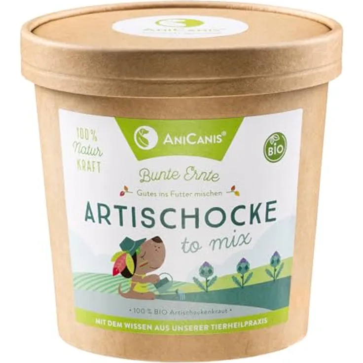 AniCanis Bio Artischockenkraut für Hunde - getrocknetes Gemüse zur Unterstützung von Immunsystem, Magen-Darm, Leber und Stoffwechsel - 100g Futterzusatz