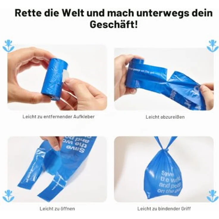 Deo Doo Hundekotbeutel, Biologisch Abbaubar mit Henkel und Spender, 720 Stück, Iris Duft, aus 50% Maisstärke, auslaufsicher – Bild 4