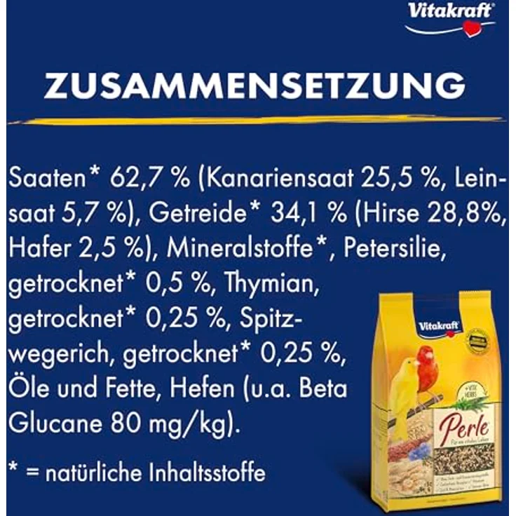 Vitakraft Kanarien Perle, Vogelfutter mit Vitaminen und Mineralien, ohne Zuckerzusatz, 1kg – Bild 3