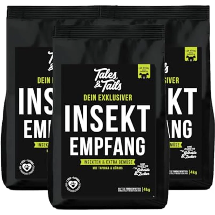 Tales & Tails InSektempfang Halbfeuchtes Trockenfutter für Hunde, Getreidefrei, 53% Insekten, 8 Zutaten, Hohe Verträglichkeit, 3x 4kg – Bild 1