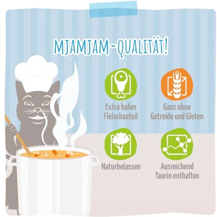 MjAMjAM Sparpaket an Soße 24 x 185 g, Nassfutter für Katzen - blanchierte Wildente mit gedämpftem Kürbis, getreidefrei und ohne Zuckerzusatz – Bild 4