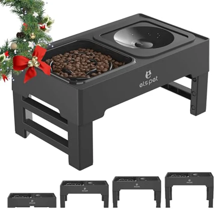 ELS PET Erhöhter Hundenapf, 2-in-1 Auslaufsicherer Faltbarer Wassernapf & Langsamfutternapf, 4 Höhenverstellbarer Ständer für Große, Mittelgroße & Kleine Hunde, Rutschfestes Design – Bild 1