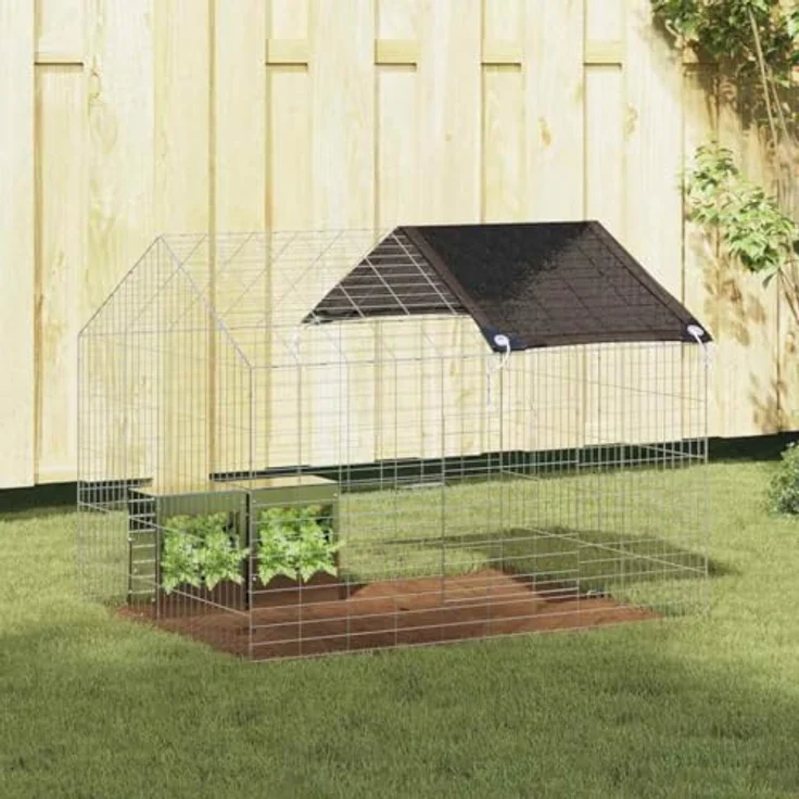 vidaXL Hasenkäfig Silber 400 x 78 x 78 cm, Verzinkter Stahl, Wetterfest, Modernes Design, Garten und Terrasse – Bild 1