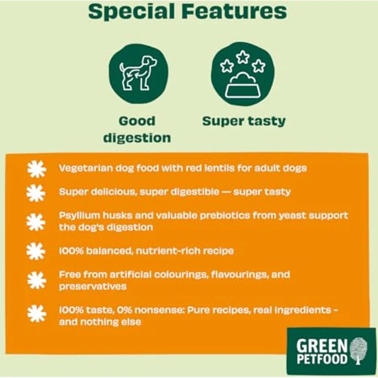 Green Petfood VeggieDog, Hundefutter mit roter Linse, 5x900 g - vegetarisch und gut verdaulich mit Präbiotika – Bild 2