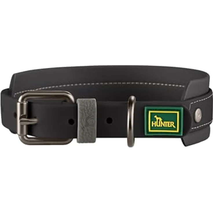 HUNTER Hundehalsband Havanna, schwarz, breites reißfestes Strukturgewebe mit Kunststoffummantelung, witterungsbeständig, komfortabel, Größe: 50