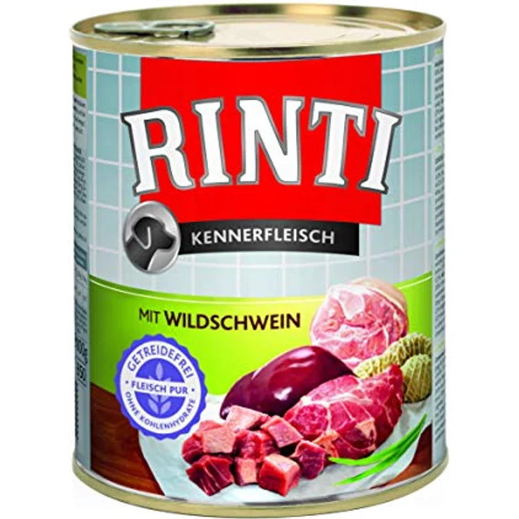 Rinti Kennerfleisch Wildschwein, Hunde-Nassfutter mit Wildbasiertem Fleisch, 12x800g, ohne Soja und künstliche Farbstoffe – Bild 2