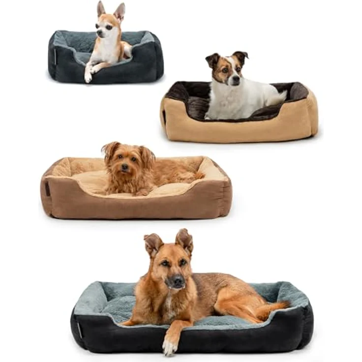 lionto Tierkissen Hundebett mit Wendekissen & Veloursbezug, beige/braun, 50 cm x 37 cm – Bild 7