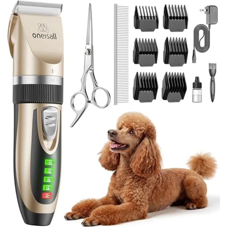 oneisall Leise Hundeschermaschine, 2000mAh Akku, 4h Laufzeit, ultra leise (<55 dB), gold