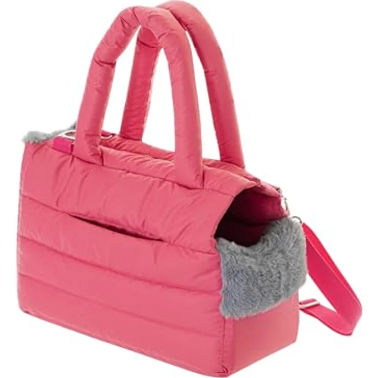 DOGGY Fluffy Ride, Transporttasche für Hunde und Katzen, Schultertasche bis 8 kg, himbeerfarben, mit Karabiner und verstellbarem Schultergurt – Bild 1