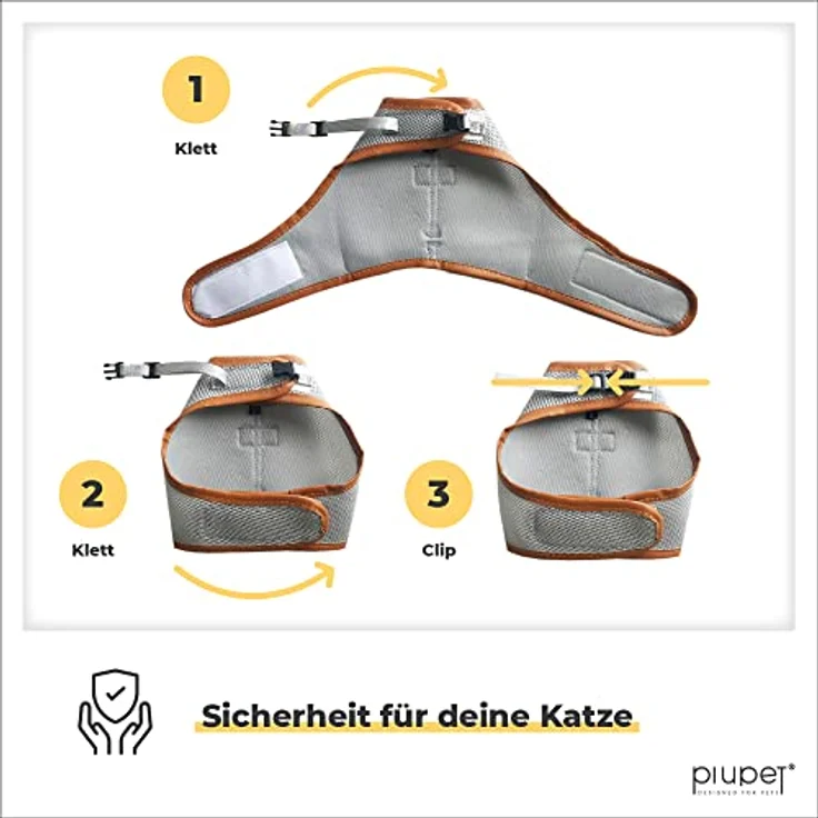 PiuPet Katzengeschirr und Leine (M), Ausbruchsicheres Geschirr für Kätzchen und kleine Hunde, 1,2 m, grau – Bild 4
