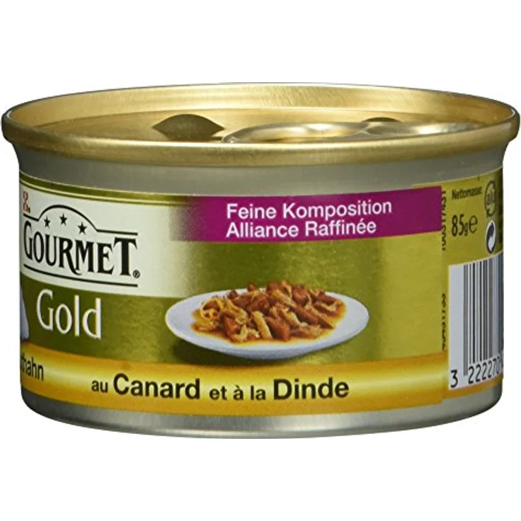 GOURMET Gold Feine Komposition mit Ente und Truthahn, 12x85g, proteinreiches Katzen-Nassfutter mit hohem Fleischanteil – Bild 2