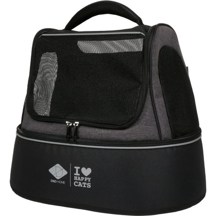 D&D Katzentransporttasche I Love Happy Cats "Phoebe", multifunktionale Transportbox mit Aufbewahrungsfächern, schwarz, 50 x 35 x 40 cm