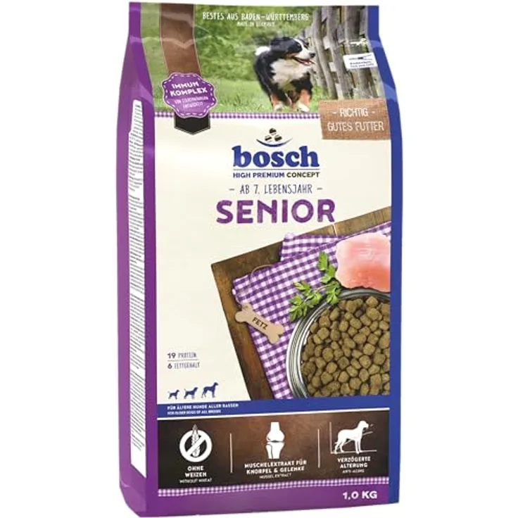 bosch HPC Senior, Hundetrockenfutter für ältere Hunde aller Rassen, weizenfrei und zuckerfrei, 5 x 1 kg