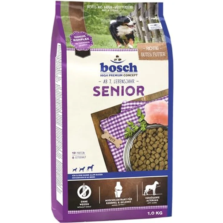 bosch HPC Senior, Hundetrockenfutter für ältere Hunde aller Rassen, weizenfrei und zuckerfrei, 5 x 1 kg – Bild 1