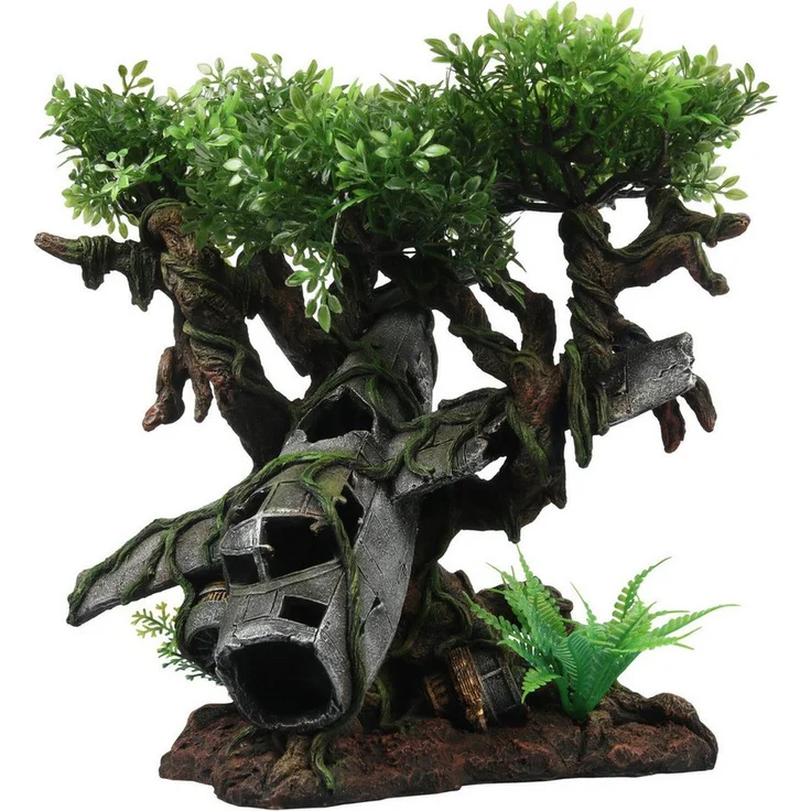 Terra Della Terrariendeko Flugzeugwrack Baum, dekorative Terrariendekoration aus Polyesterharz, 26 x 24 x 27,5 cm