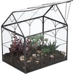 Relaxdays Pflanzenterrarium, Glas-Gewächshaus in Hausform, pflegeleicht mit antikem Metallrahmen, H 25 cm