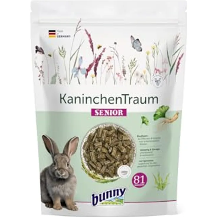 Bunny Nature KaninchenTraum Senior, Alleinfuttermittel für Kaninchen ab 6 Jahren, 1,5 kg, mit 42 Pflanzen und 3-Faser-Mix